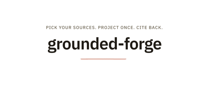 grounded-forge cover: pick your sources, project once, cite back.