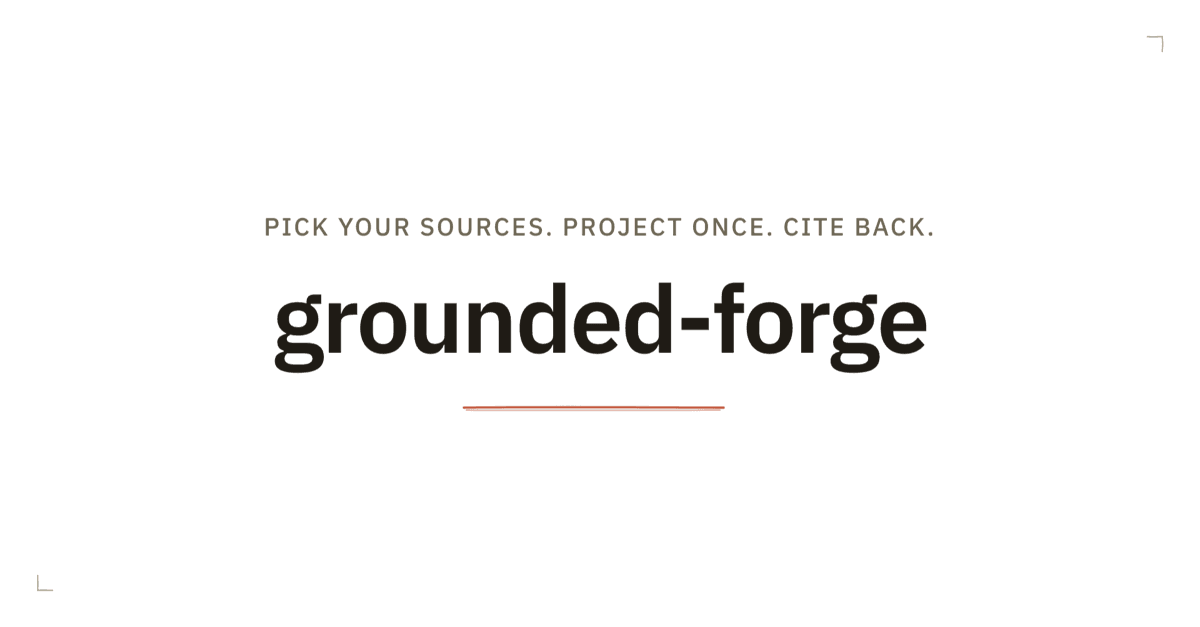 grounded-forge cover: pick your sources, project once, cite back.