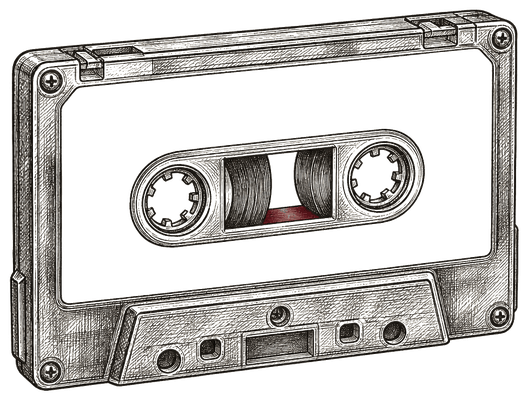 A cassette tape with a blank label