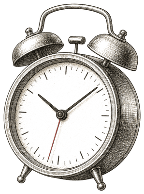 A twin-bell alarm clock with a plain face
