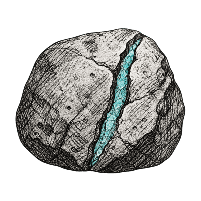 A stone with a luminous teal seam revealed inside