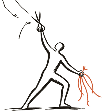 A marionette cutting its own strings